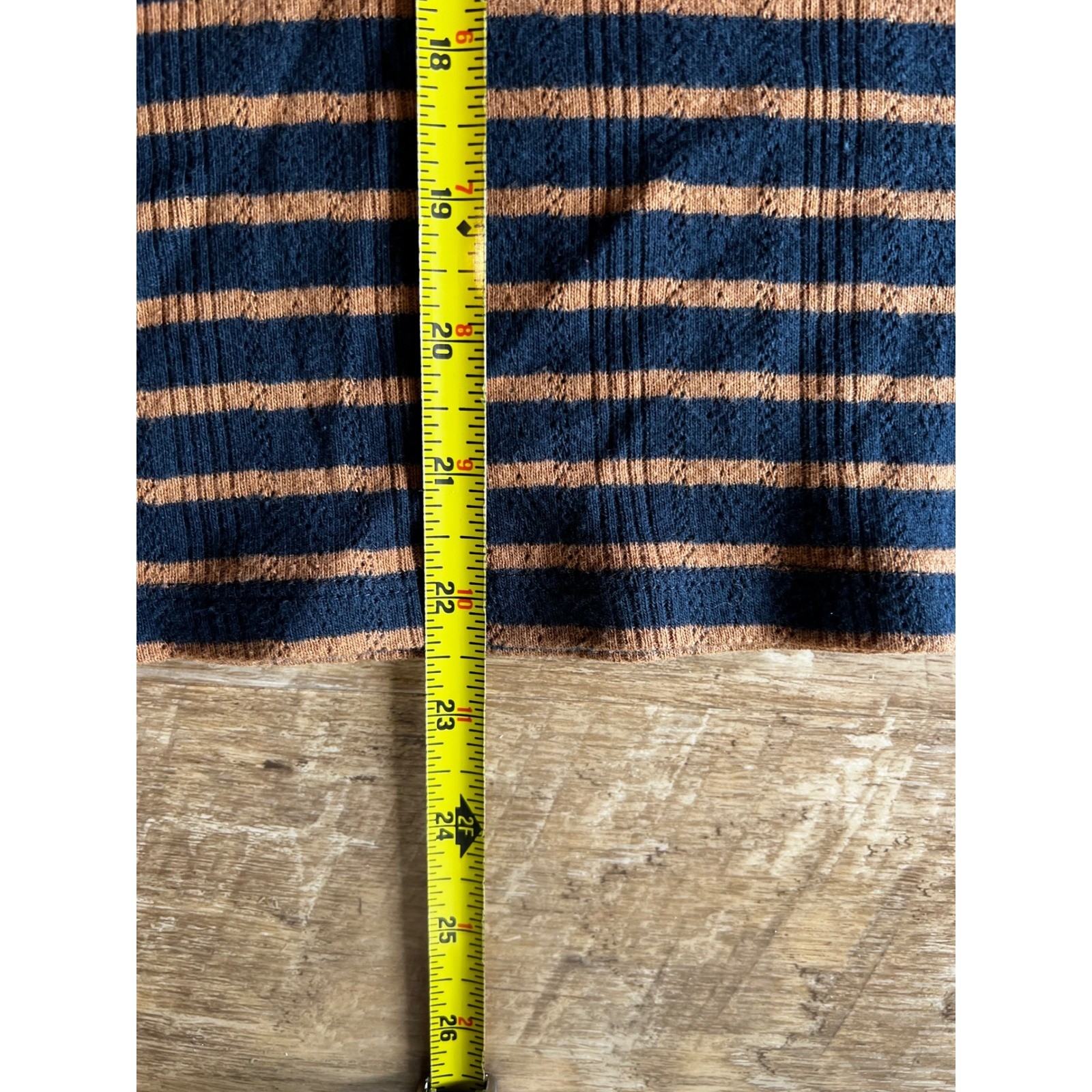 Lucky Brand Striped Puff Sleeve Knit Top Size Small Navy Brown Preppy Casual