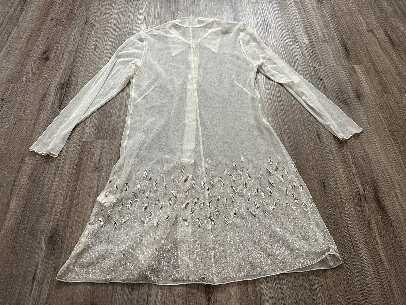 Vintage Rabbit Designs 1970’s Sheer Embroidered Long Sleeve Button Up Dress USA