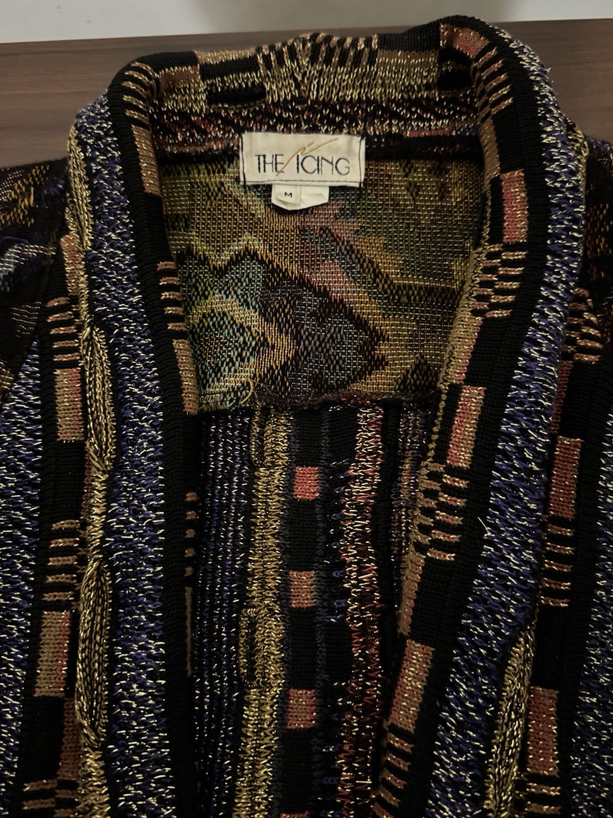 Vintage THE ICING 90s Patterned 3D net Sweater Jacket Coogi Style size M Y2K