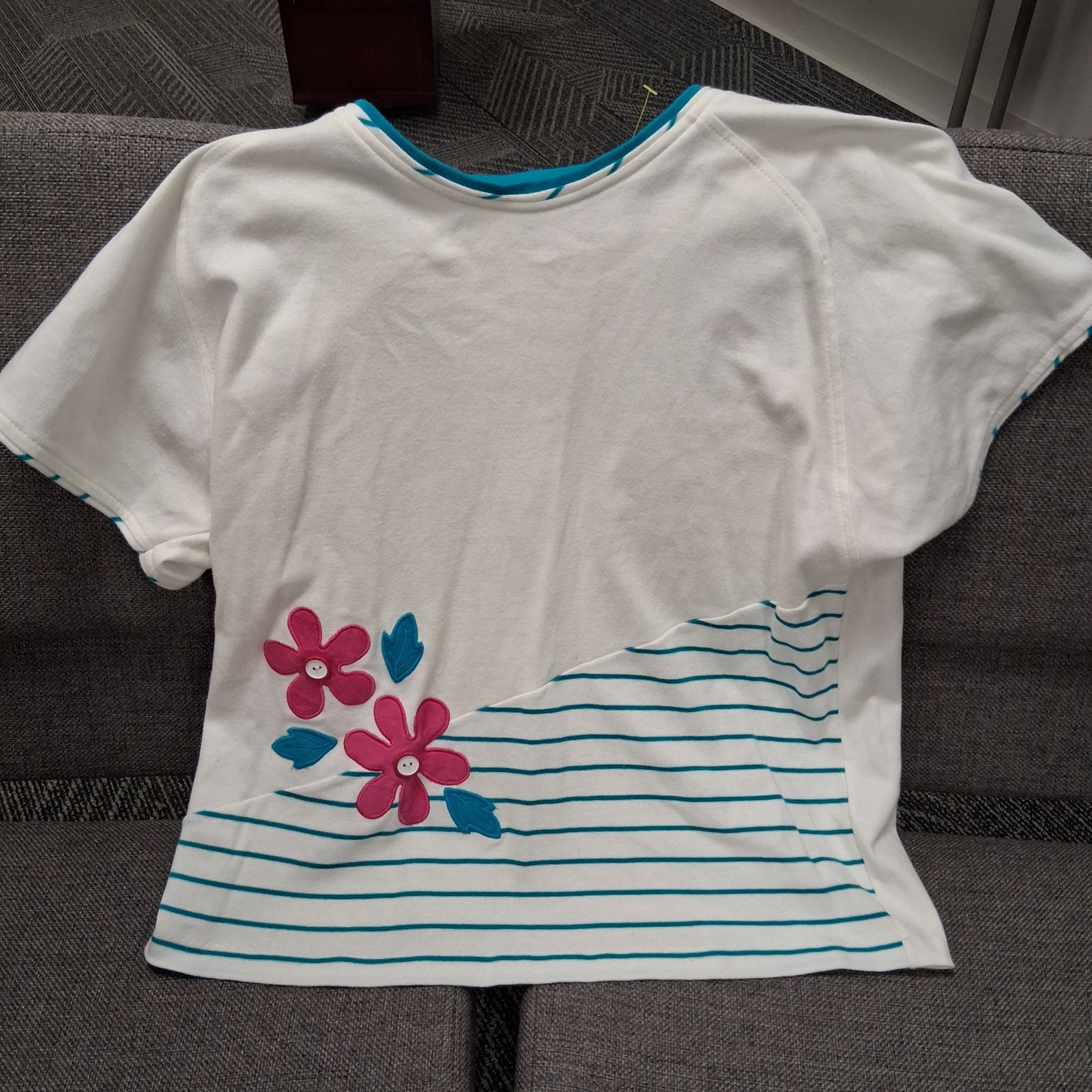 Vintage 80s 90s Floral Knit Top Grannycore Fuschia Turquoise Button Accent EUC L