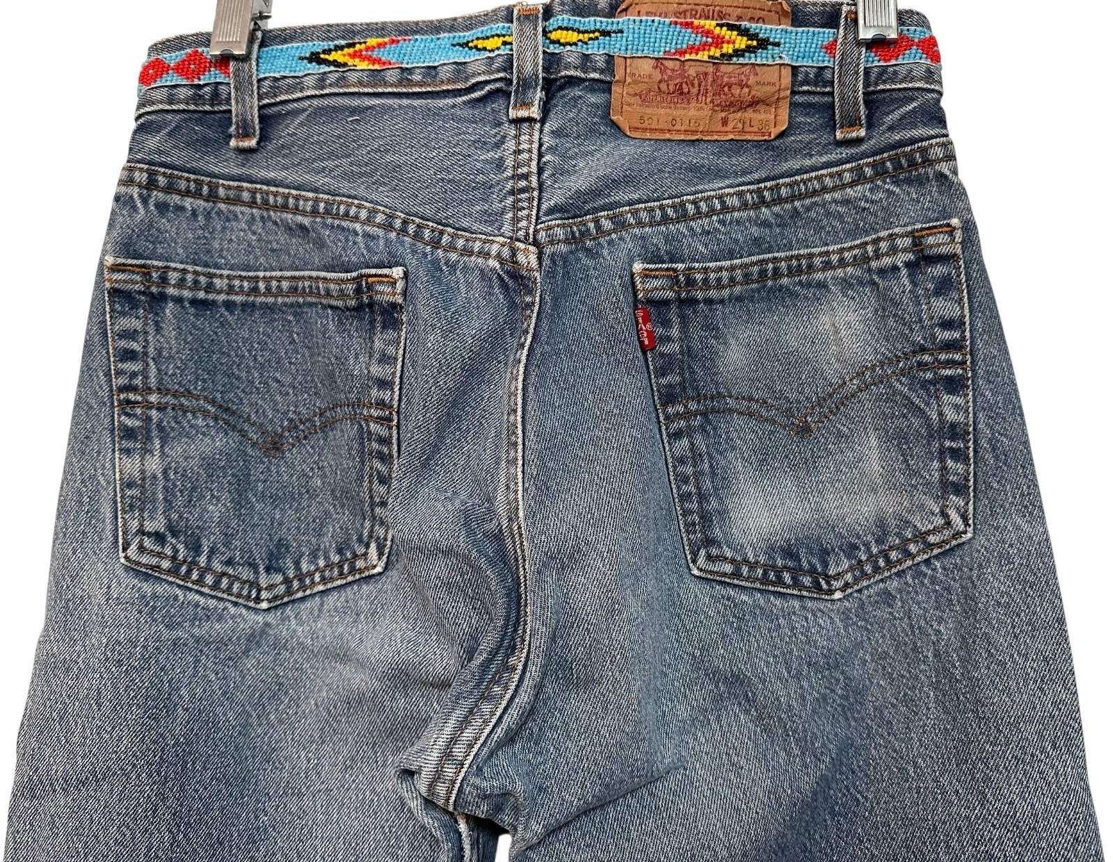 Vintage Buzz 18 Beaded Levi’s 501 Jeans 1980s Reworked 28” Waist USA Made Boho