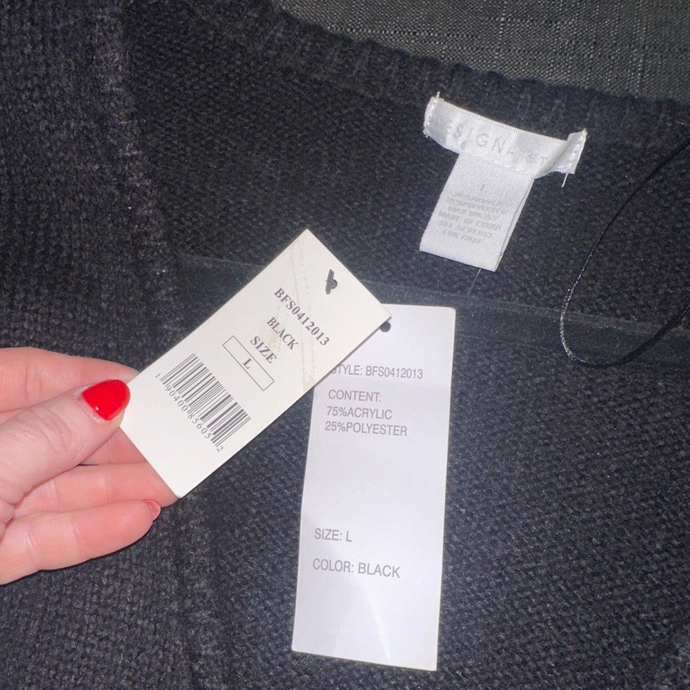 NWT Design History Size Large Black Sweater with Rhinestone Bling Bow Cardigan