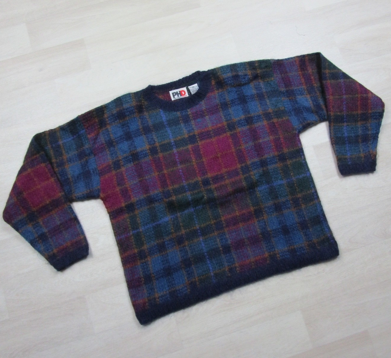 Vintage 80s Paul Harris Mohair Blend Sweater Womens (M) Shoulder Pads Plaid