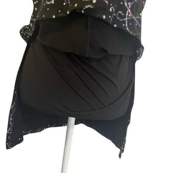Vintage Black Glitter Sequin Mini Dress Cami Side Slit Skort XXLA Large XL