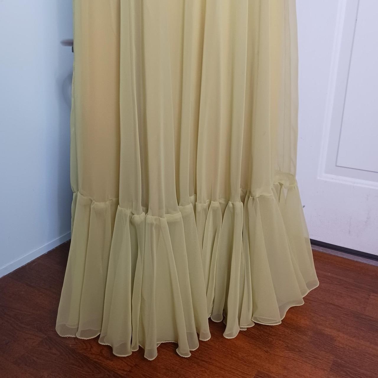 1970s Marita by Anthony Muto Chartreuse Evening Dress Rouche Flowy