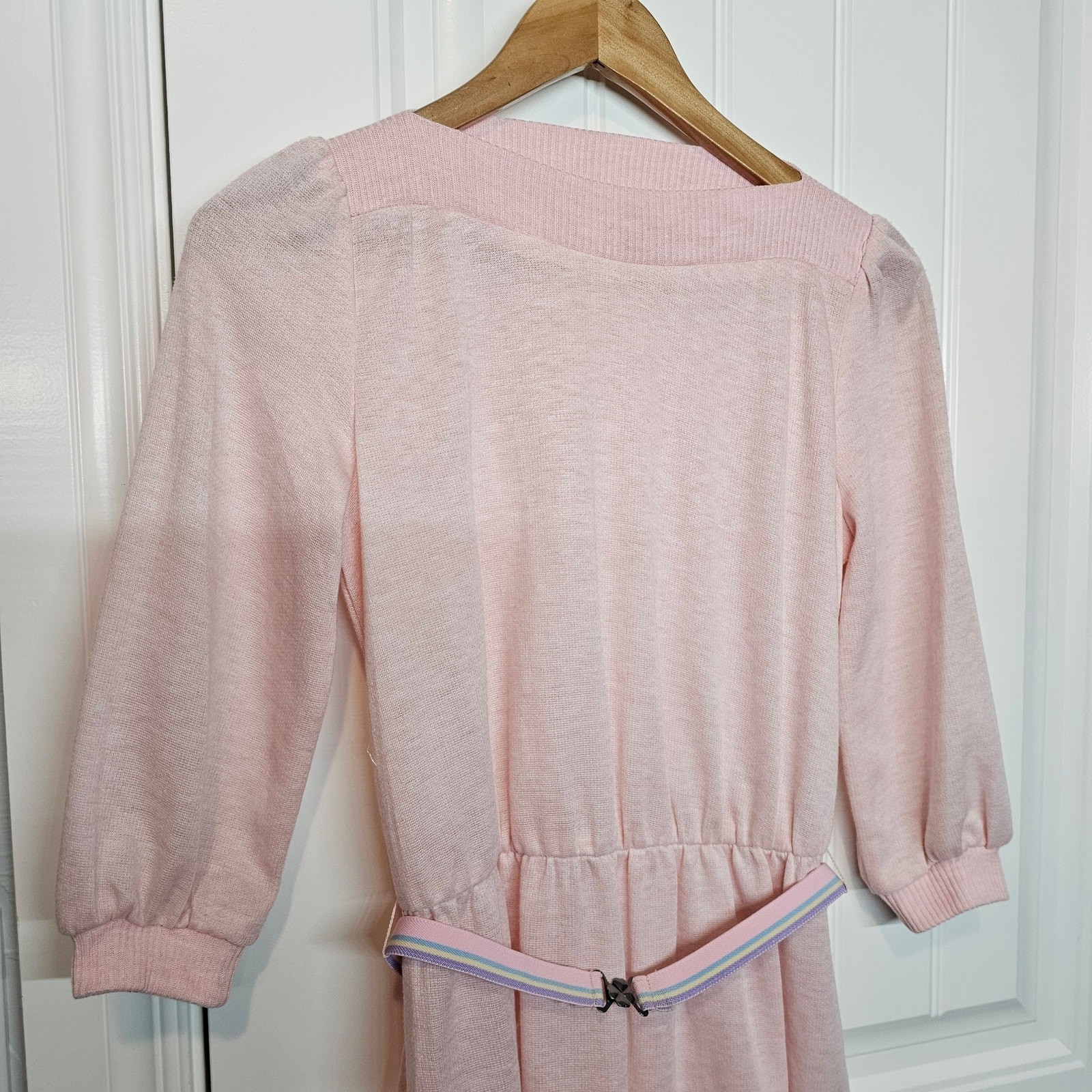 Vintage 80s Dress Size Medium Pink Light Knit Sweater Dress Midi Twee Neutral