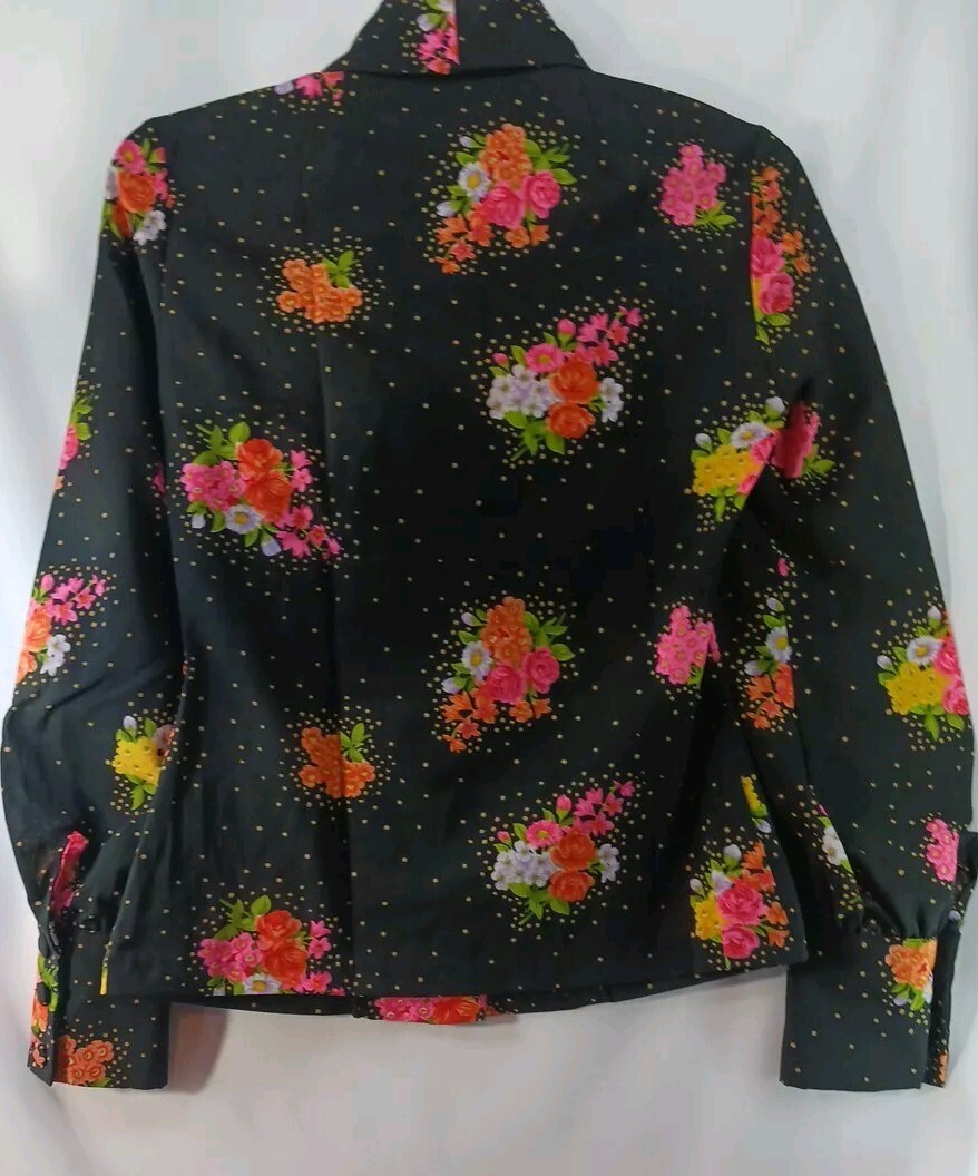 Vintage Karl Logan Long Sleeve Shirt My Cup Of Tea Black & Floral Size 9