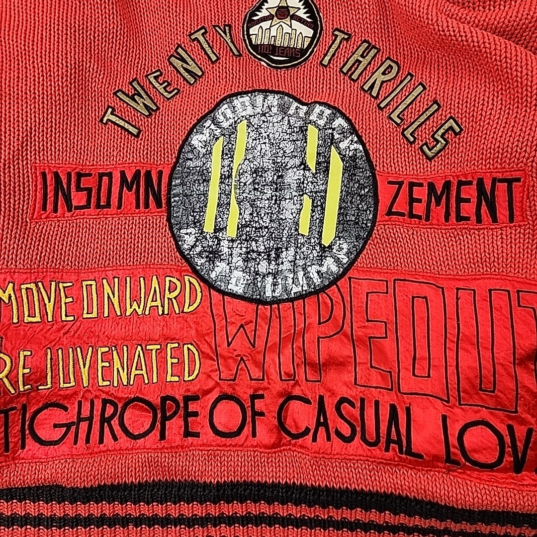 Vintage NO The JEANS REVOLT Red Embroidered funky Patched 80’s Cardigan LRG?