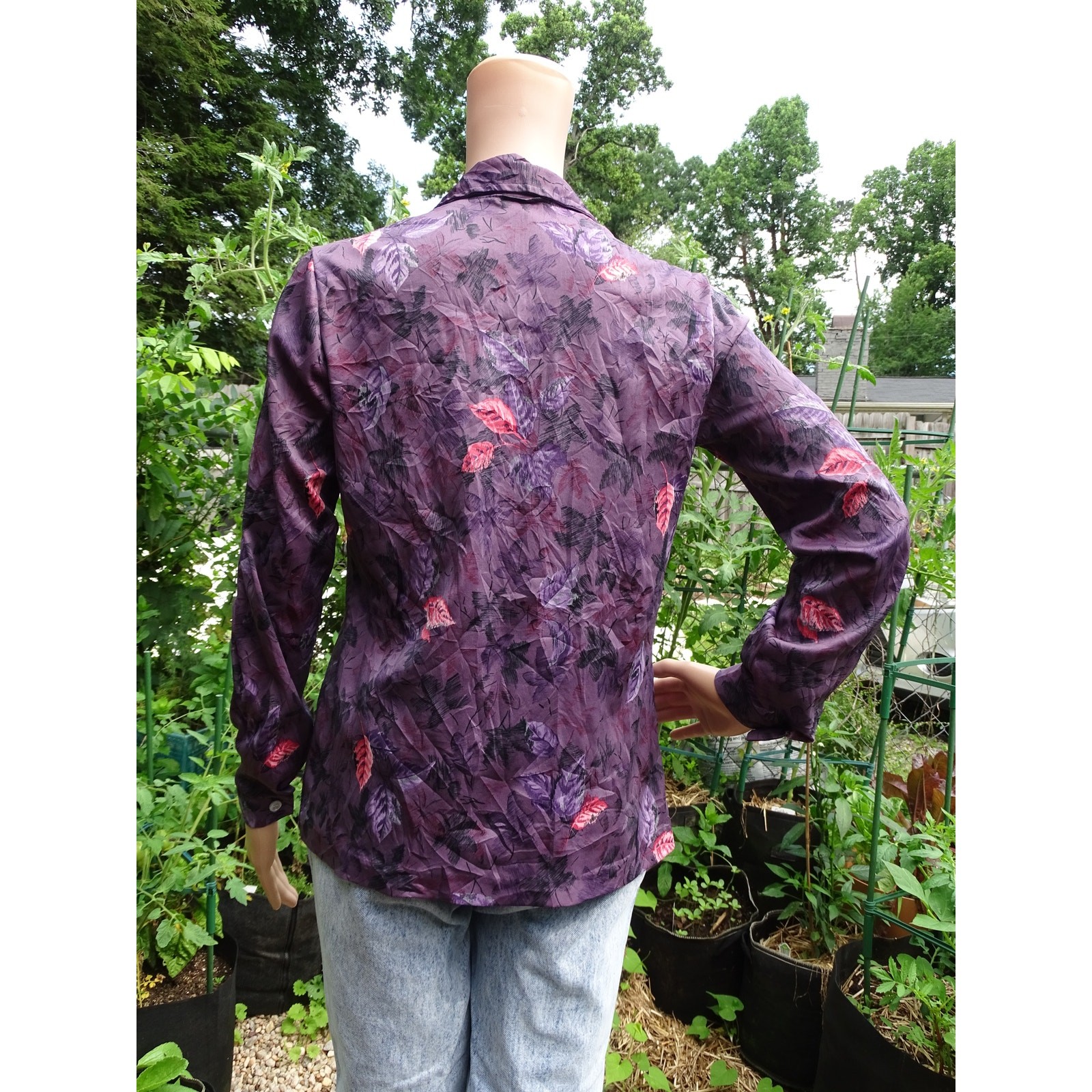 Bon Worth Vintage 90s Purple Floral Button Up Shirt Blouse Women Size 10 Small M