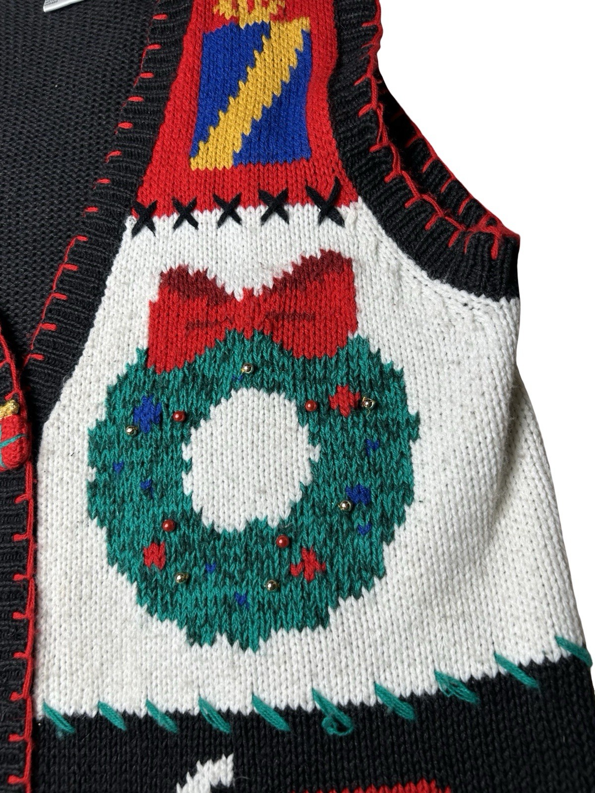 VTG 90s Christmas Sweater Vest Knit Cottagecore Sz Large Spice Of Life READ