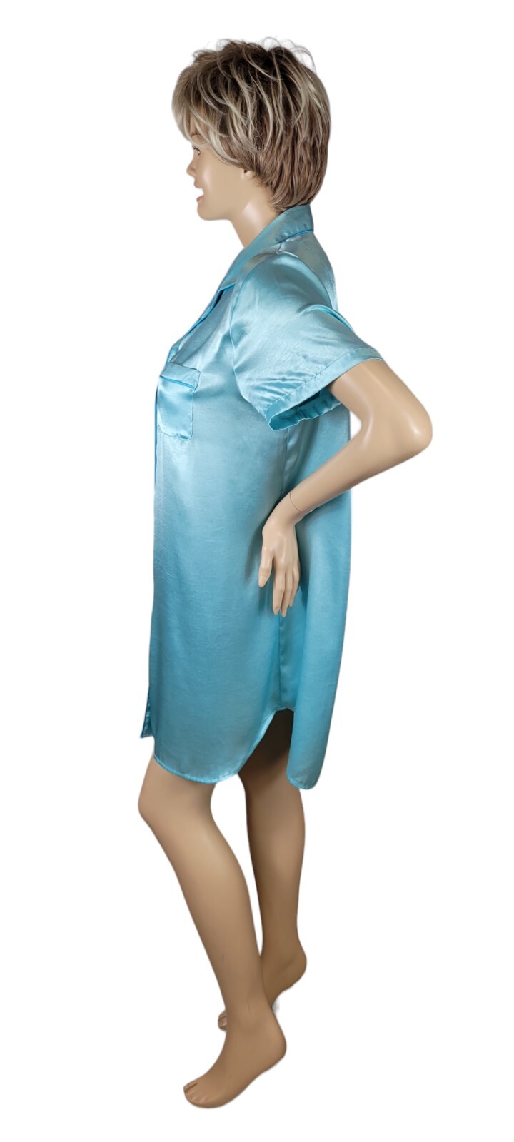 Vintage 90’s Delicates Liquid Satin Poly Turquoise Sleep Shirt Nightgown Sz XL