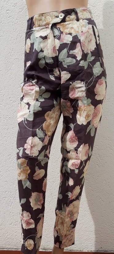 LES COPAINS Vintage Women’s 5 Pocket High Waist LINEN 100% Pristine Flower Pants