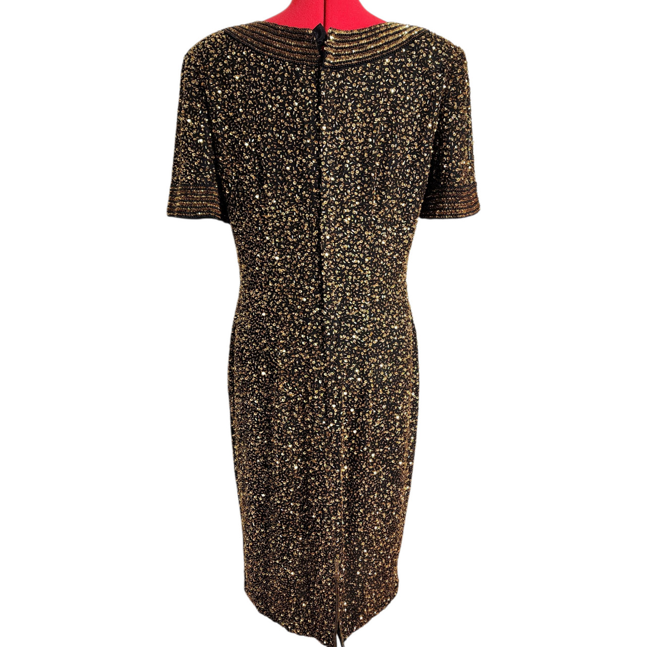 Vintage 1980s NiteLine by Della Roufogali Black Silk Beaded Cocktail Dress Go…