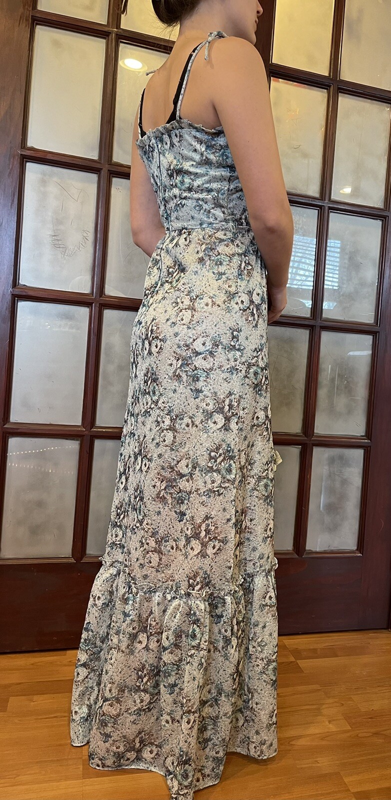 RARE VTG Candi Jones Boho Festival Maxi Dress Shawl /Head-wrap/ Bandeau Floral