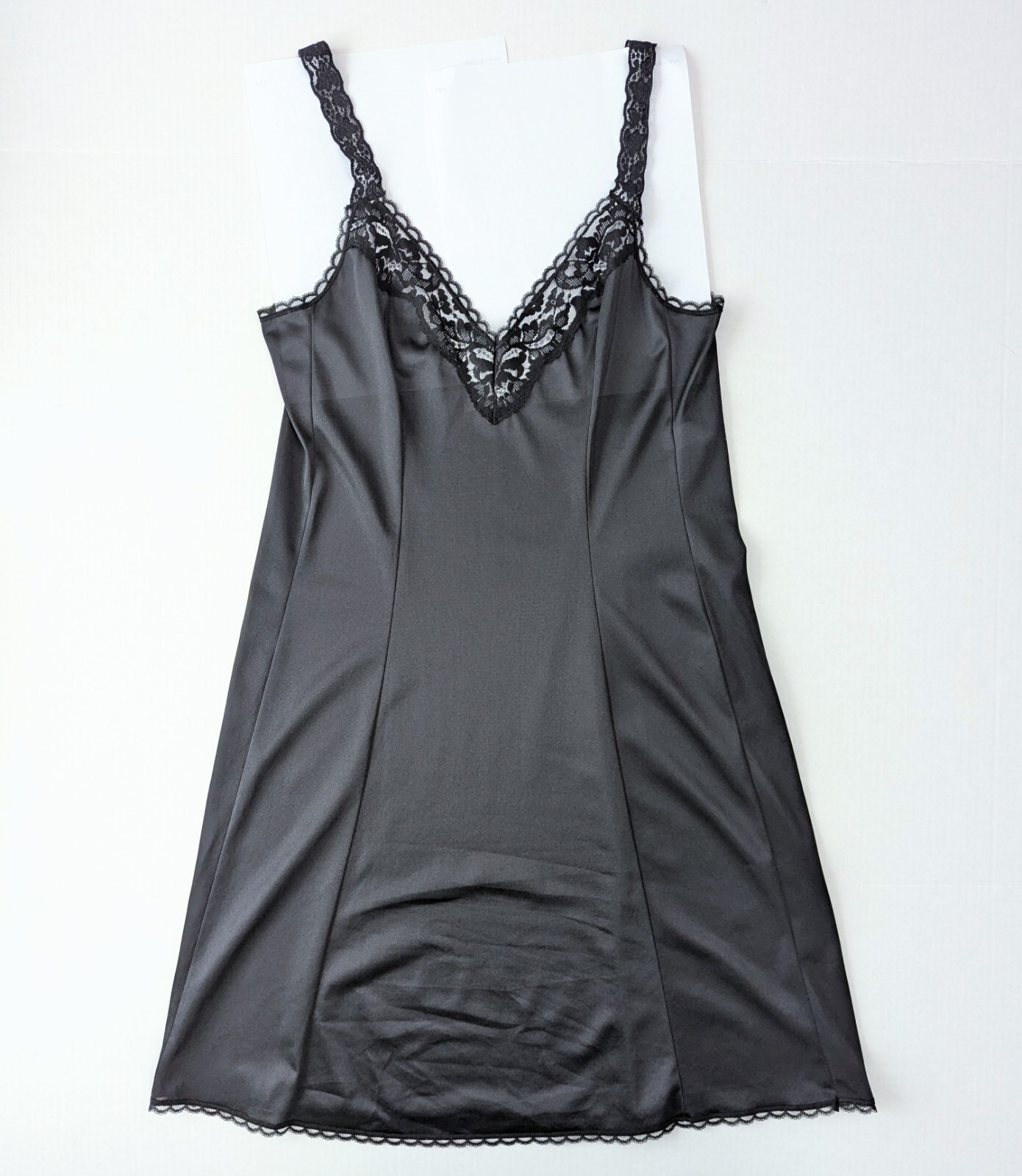 Vanity Fair 36 / 20″ Full Slip Black Princess Seams Made in USA Stretch Straps