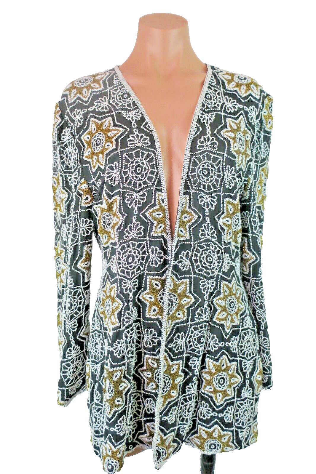 VTG heavy sequin beaded Floral Niteline Longline Evening Jacket Trophy Wife Sz S