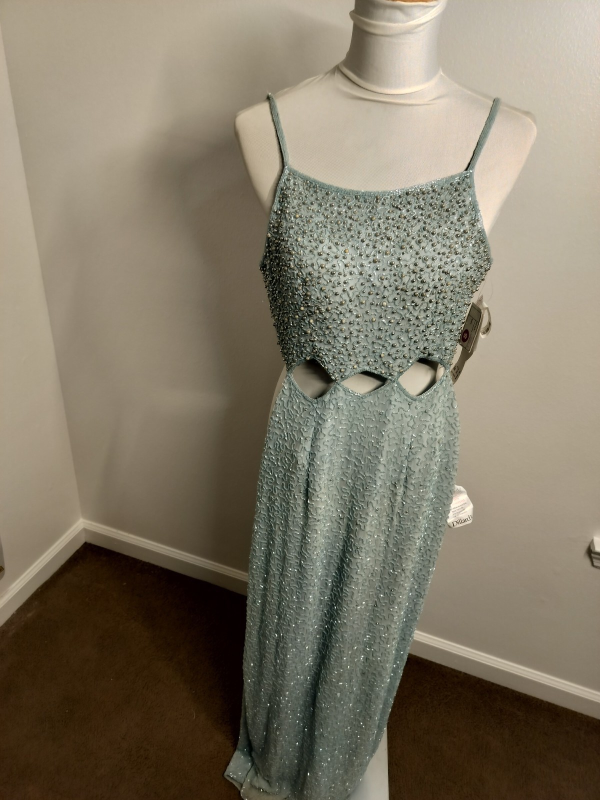 Dillards Vintage Blue Beaded Prom Dress