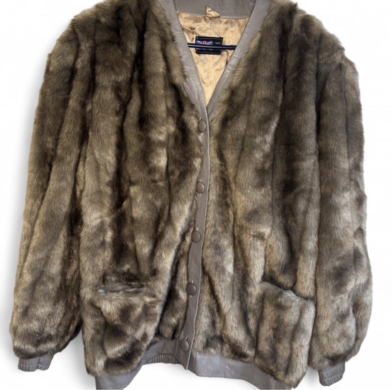 Vintage Lilli Ann Faux Fur Jacket Mob Wife Aesthetic Leather Trim Made England
