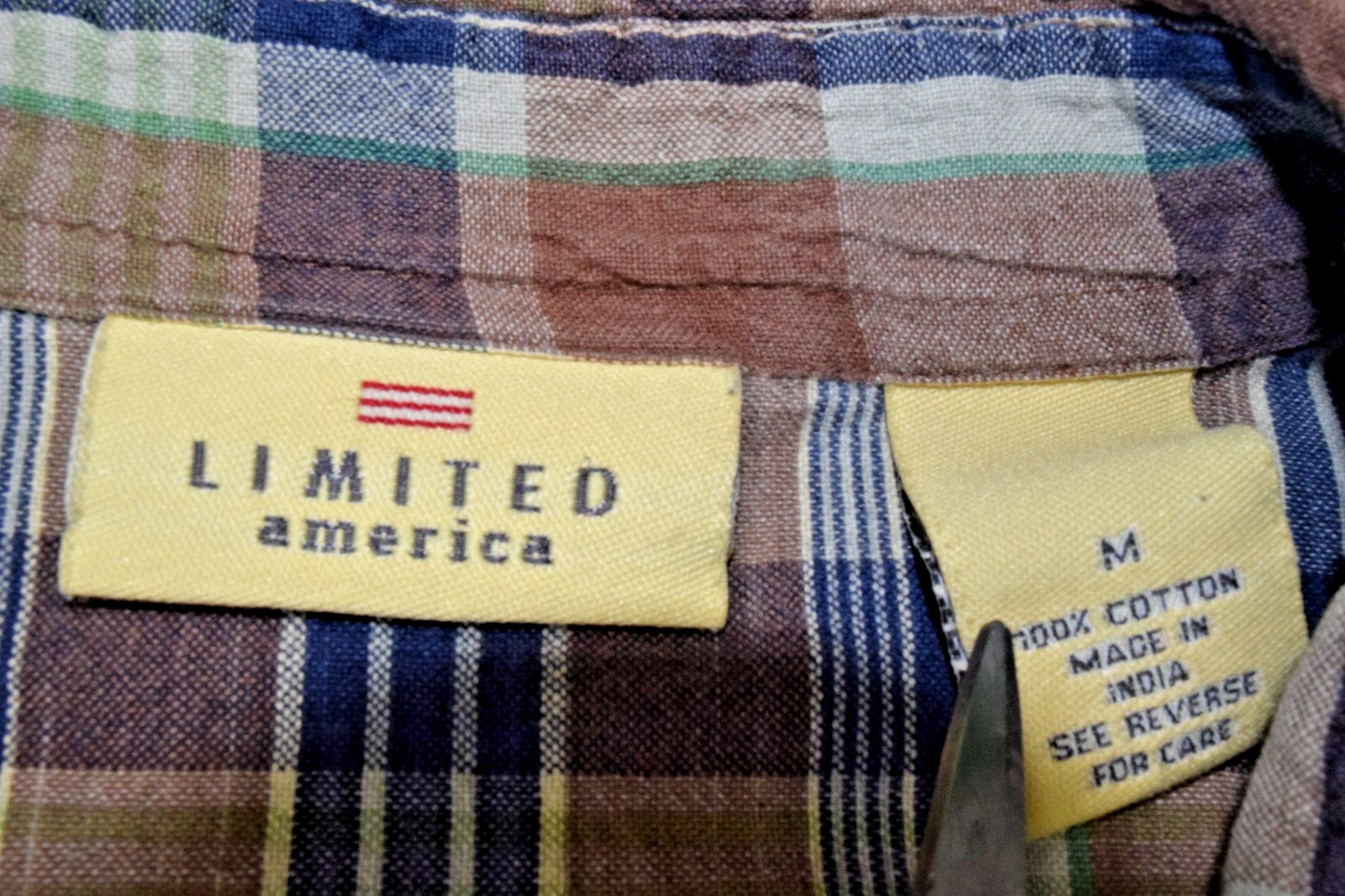 Vintage Sleeveless Shirt Limited America Size M 90s Brown Blue Plaid Cotton