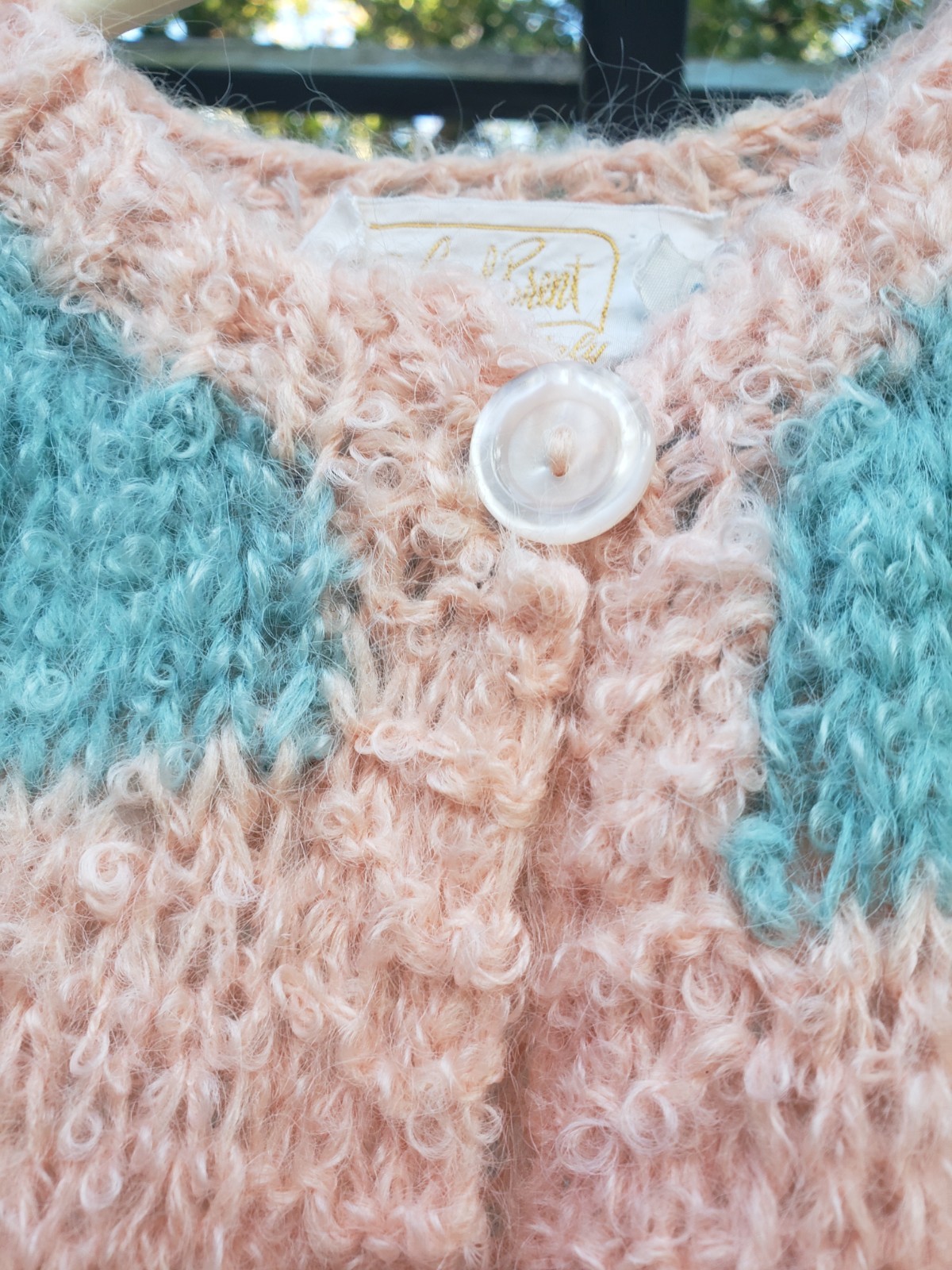 Vintage 60s Wool Mohair Cardigan Sweater Knit in Italy Carol Brent Fuzzy 38 Orig