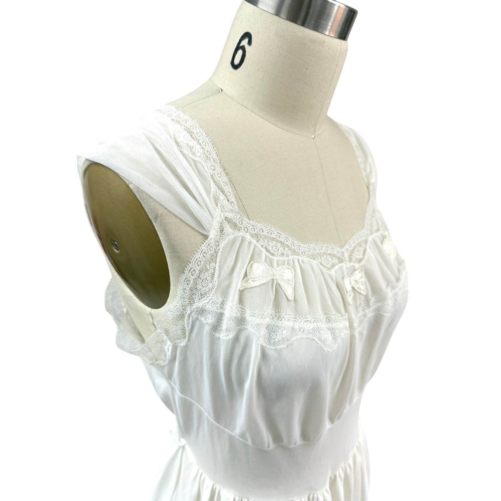 VTG 50s MCM Carillon Sheer Nylon Chiffon Nightgown_Robe White Bridal 36 Small