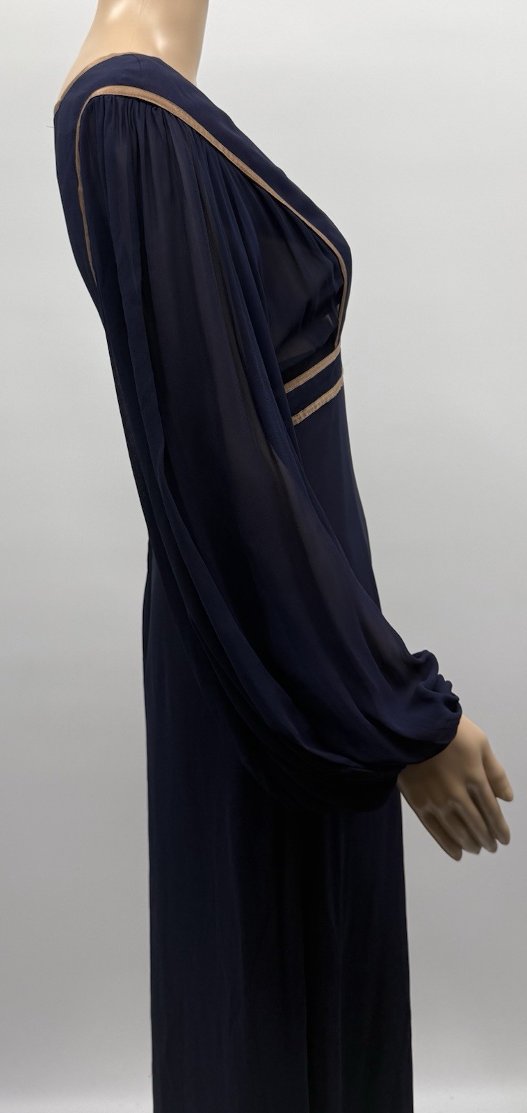 Janice Wainwright Vintage Empire Waist Blue Silk Gown 70s Edwardian SZ 12 *RARE*
