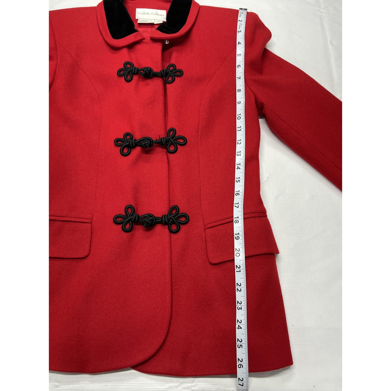 VTG Casual Corner Red 100% Wool Womens Padded Shoulder Blazer Jacket Size 4