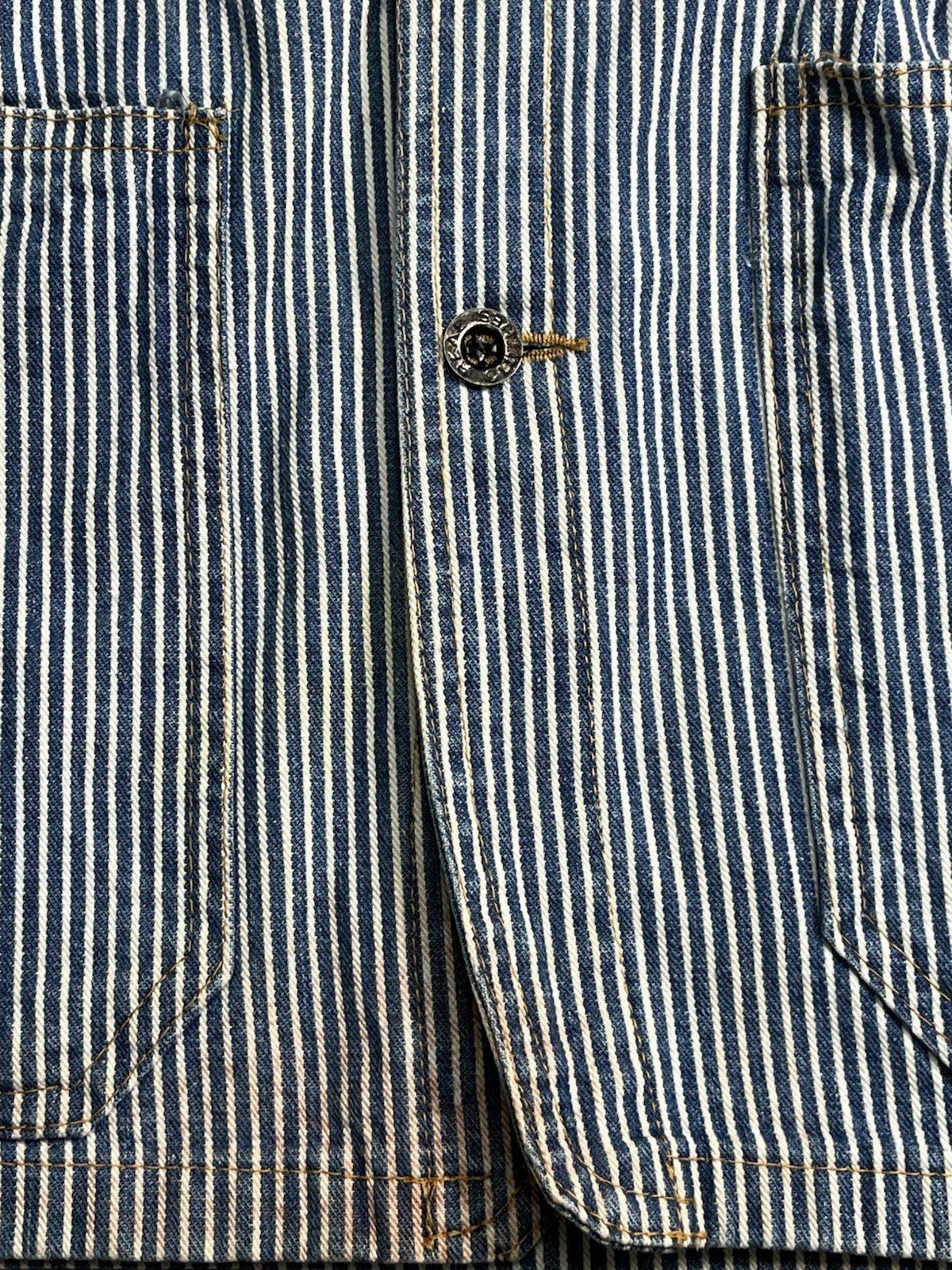 Vintage 1980s Women Hickory Stripe Denim Chore Jacket Made In USA Size Small