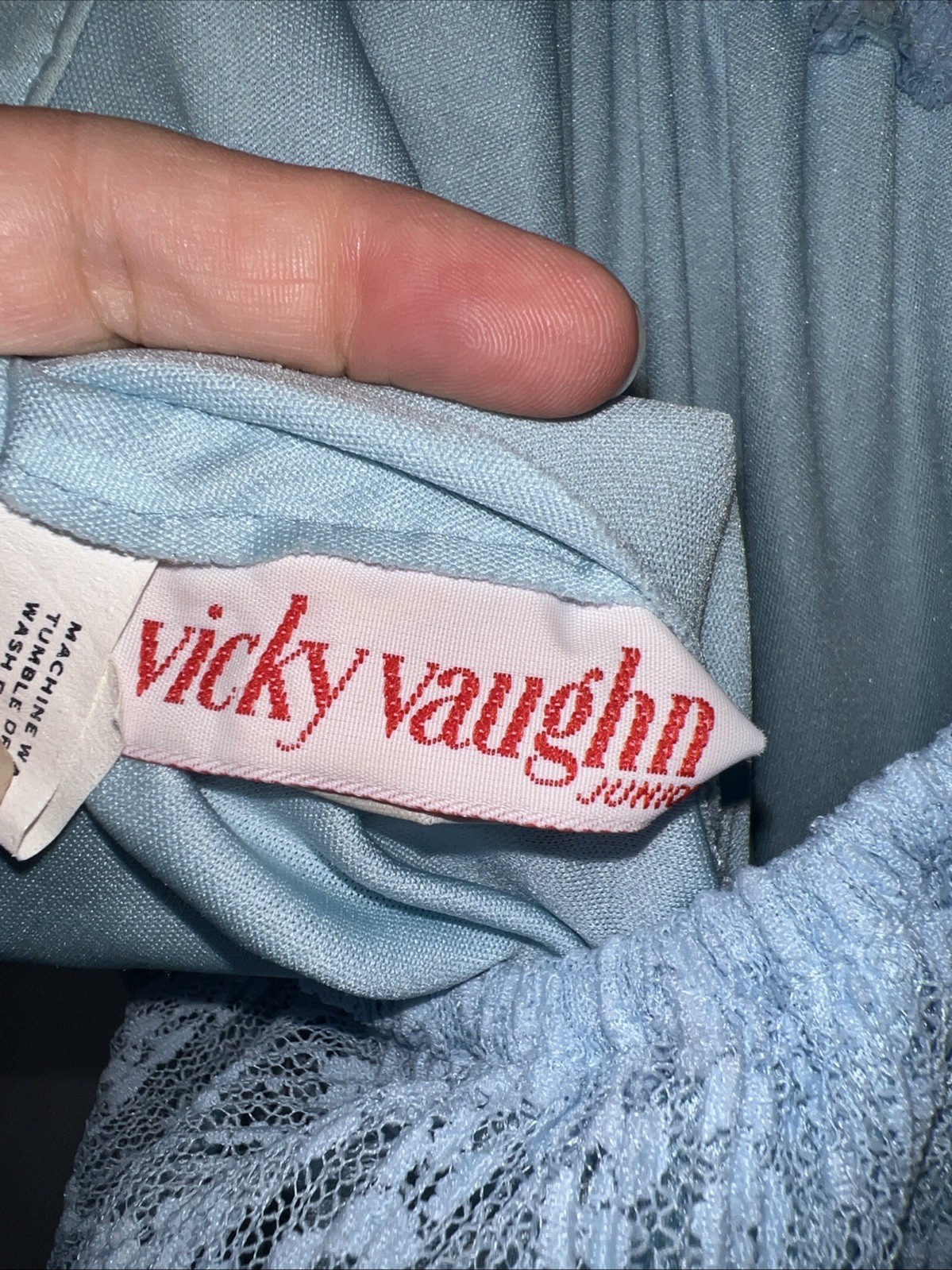 Vicky Vaughn Juniors Vintage Lace Off Shoulder Maxi Dress Tie Waist Blue