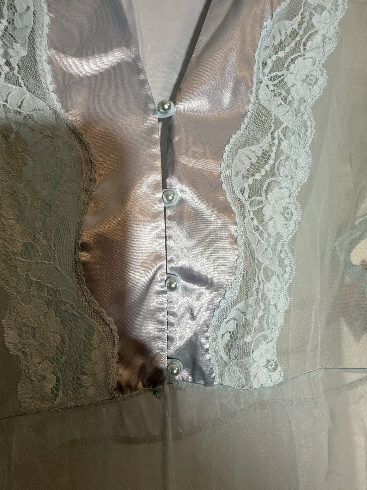 NWT VTG 60s JCPenney Aqua Sheer Peignor Set Sheer Lace Robe & Nightgown NO BELT