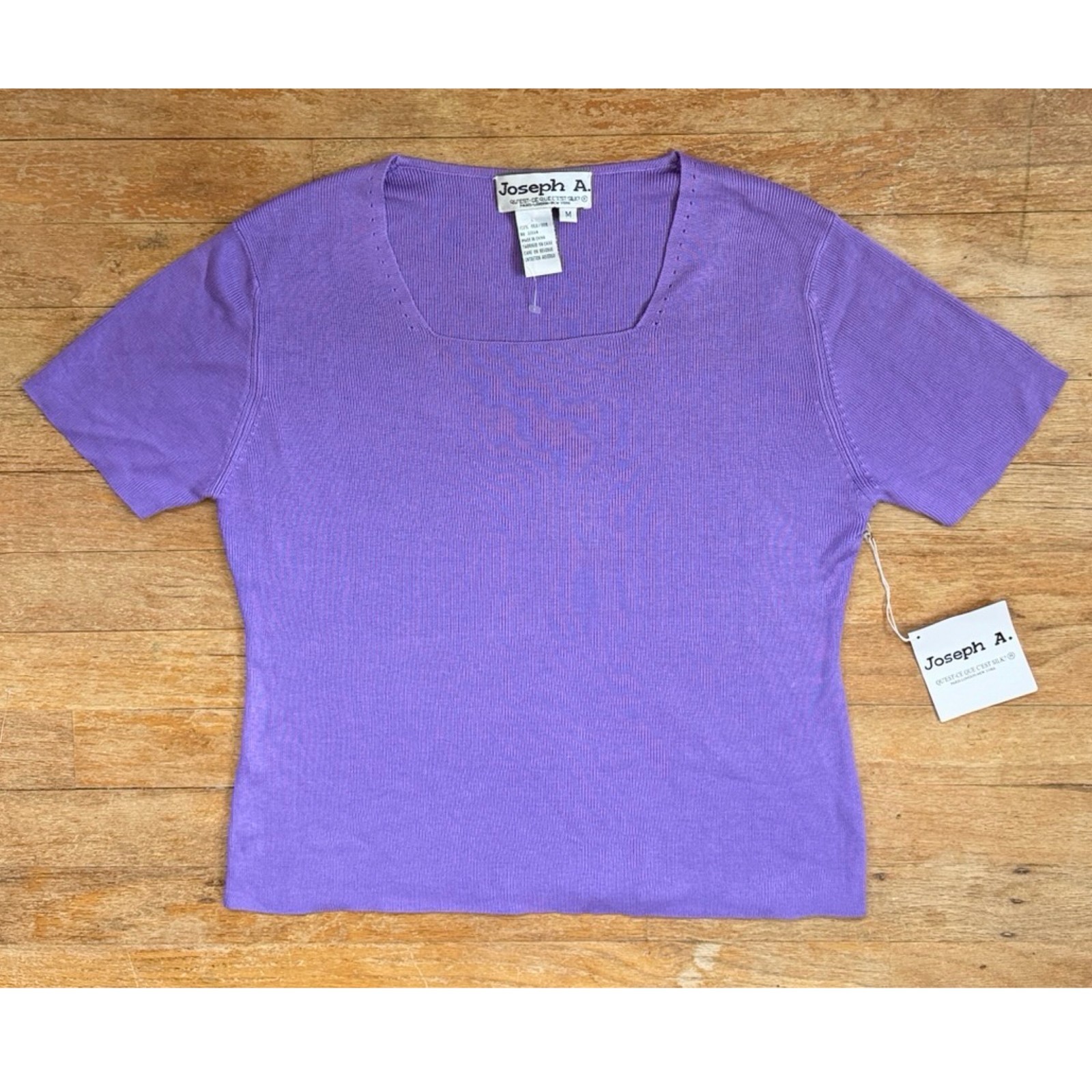 Vintage Knit Silk Top Size Medium 90s Joseph A Lavender Purple Cropped Shirt