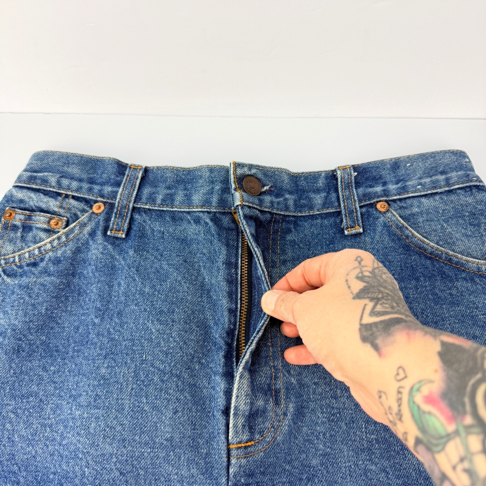 VTG Orange Tab USA Levi Strauss 15 Women’s Denim A-Line Midi Skirt Button Fly