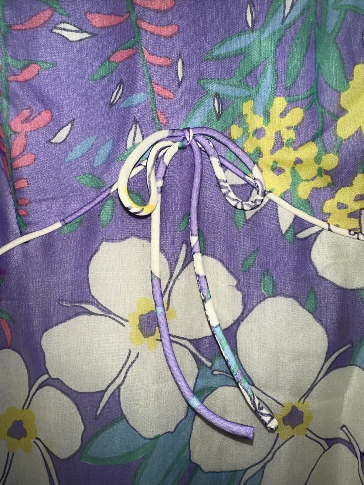 Vintage 60s 70s Parues Feinstein Flowy Flower Purple Long Dress Floral Sheer