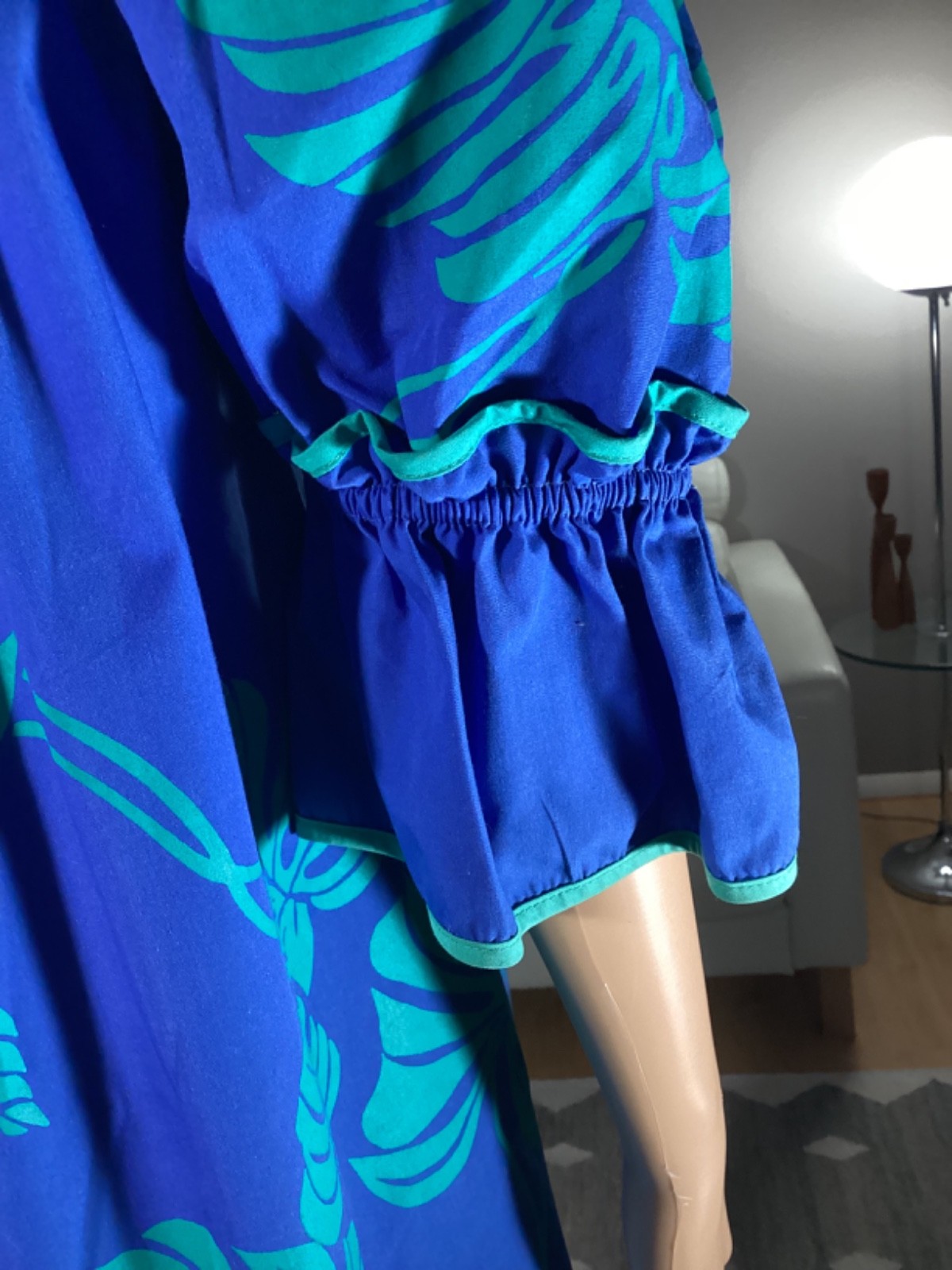 Vintage Princess Kaiulani Palm Leaves Ruffle Hawaiian Muumuu Dress Tiki Luau