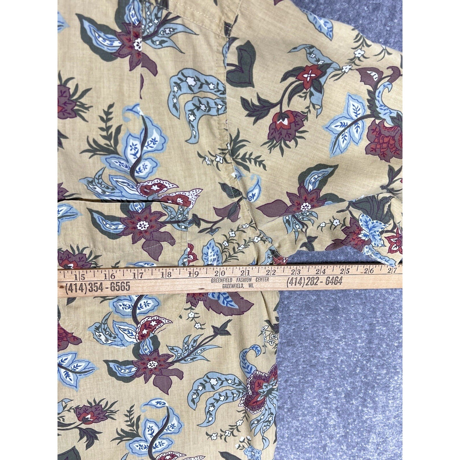 Vintage Hasting & Smith Button Up Top Womens Size Large Tan Floral Short Sleeve