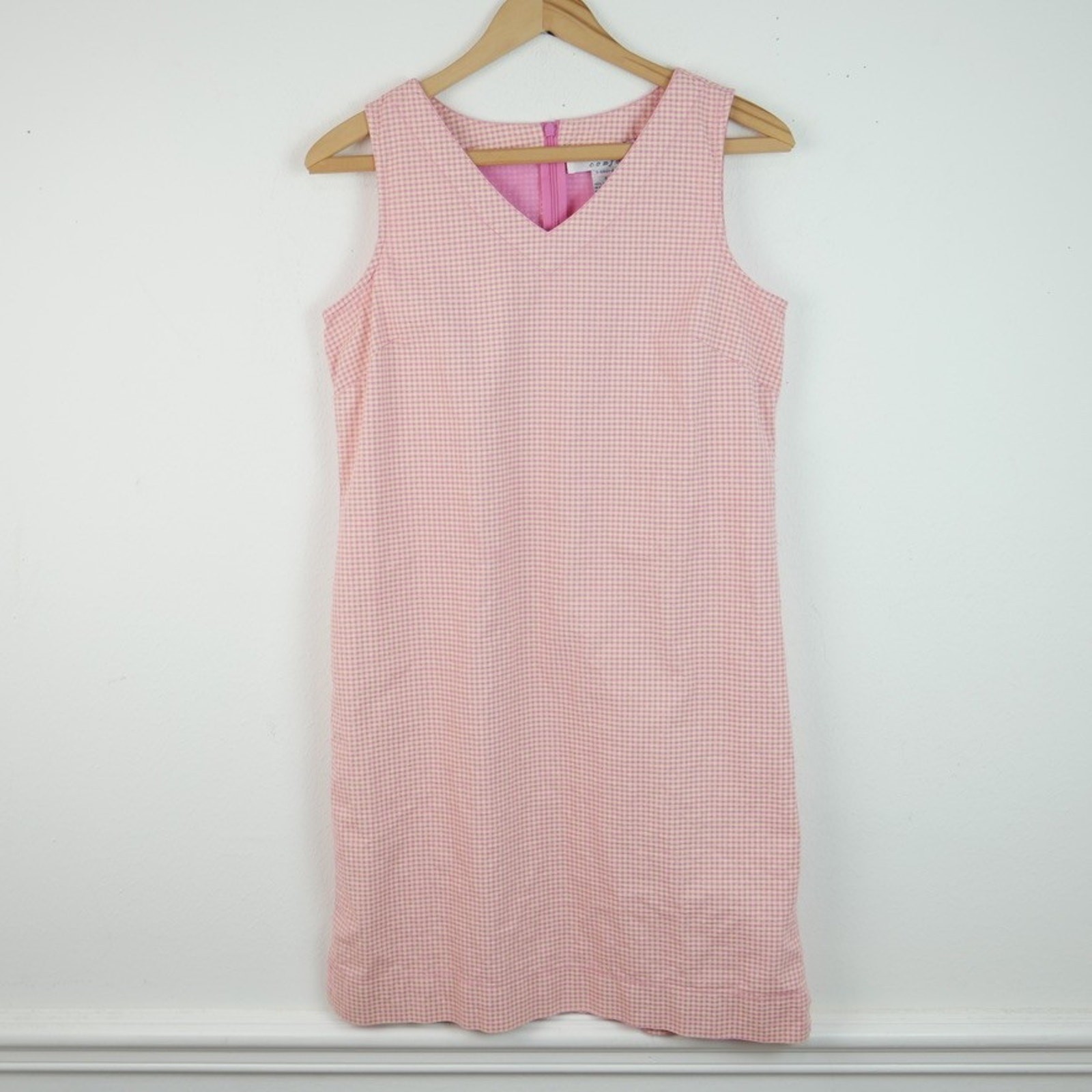 Vintage Gingham Sheath Dress Pink Preppy Cotton Spring 90s Size 6 Country Club