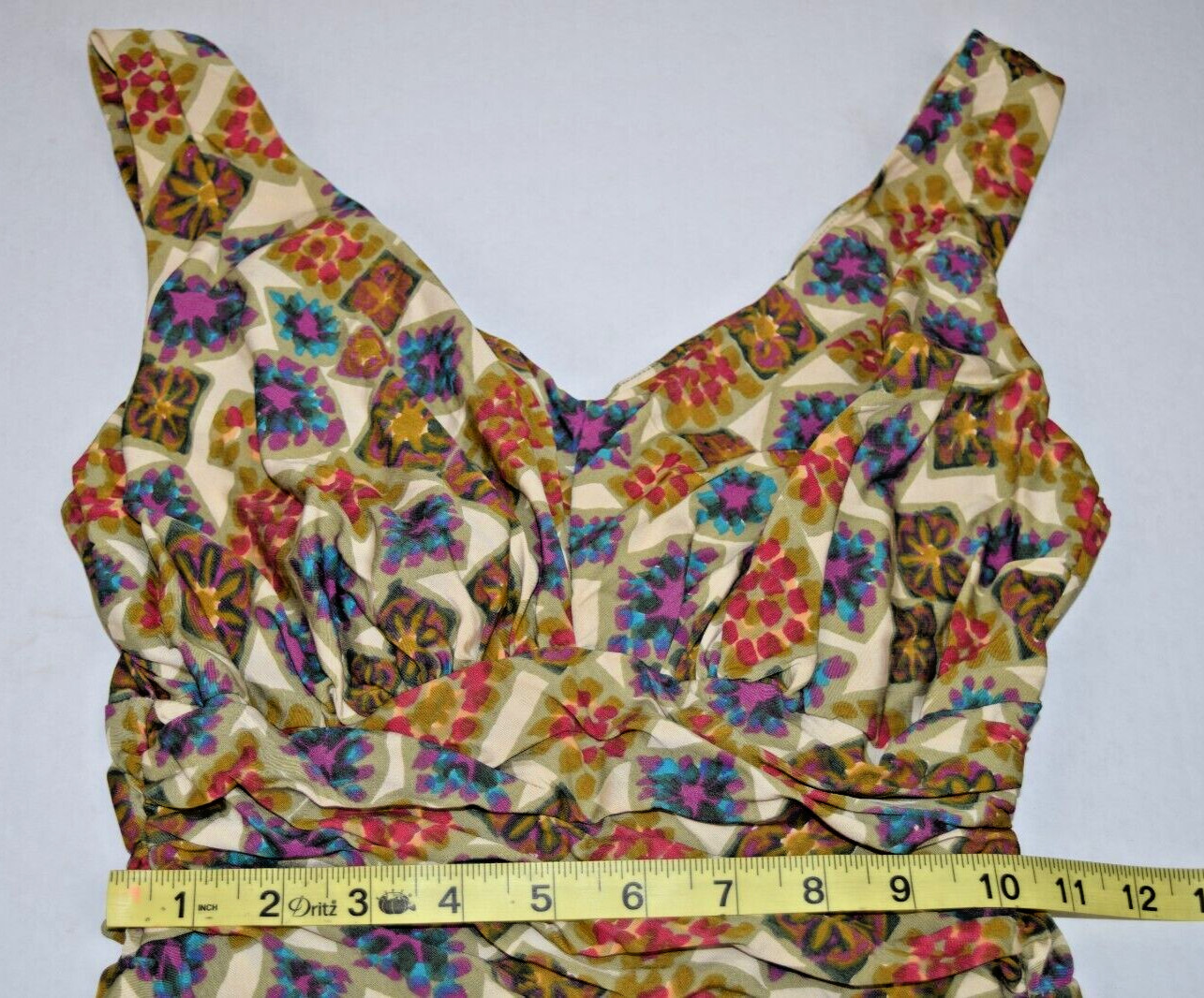Vintage Swimsuit Rose Marie Reid Size 12/34 S/M 50s Ruched Geometric Made USA