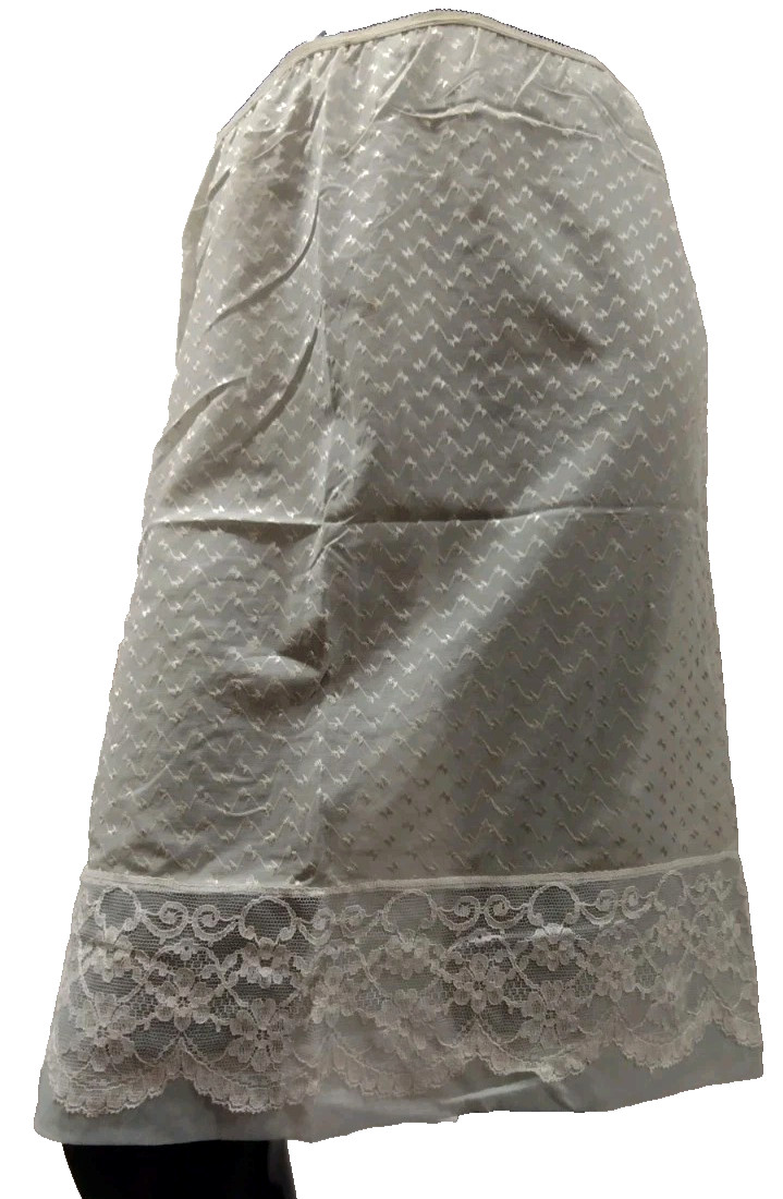 Lace Skirt Slip Chartreuse 50s Nylon Sheer On Mint White Lace Medium VINTAGE