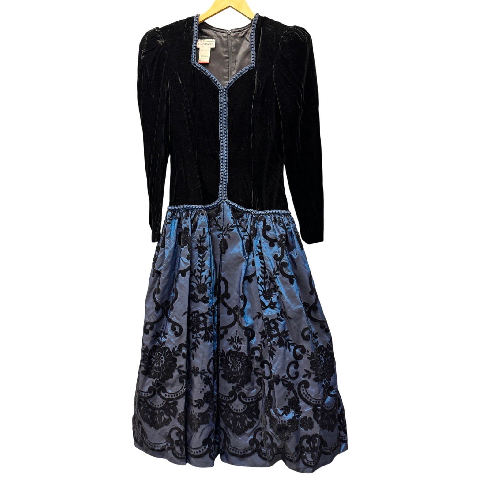 Scott McClintock Dress Womens 8 Long Sleeve Velvet Damask Blue Black Vintage