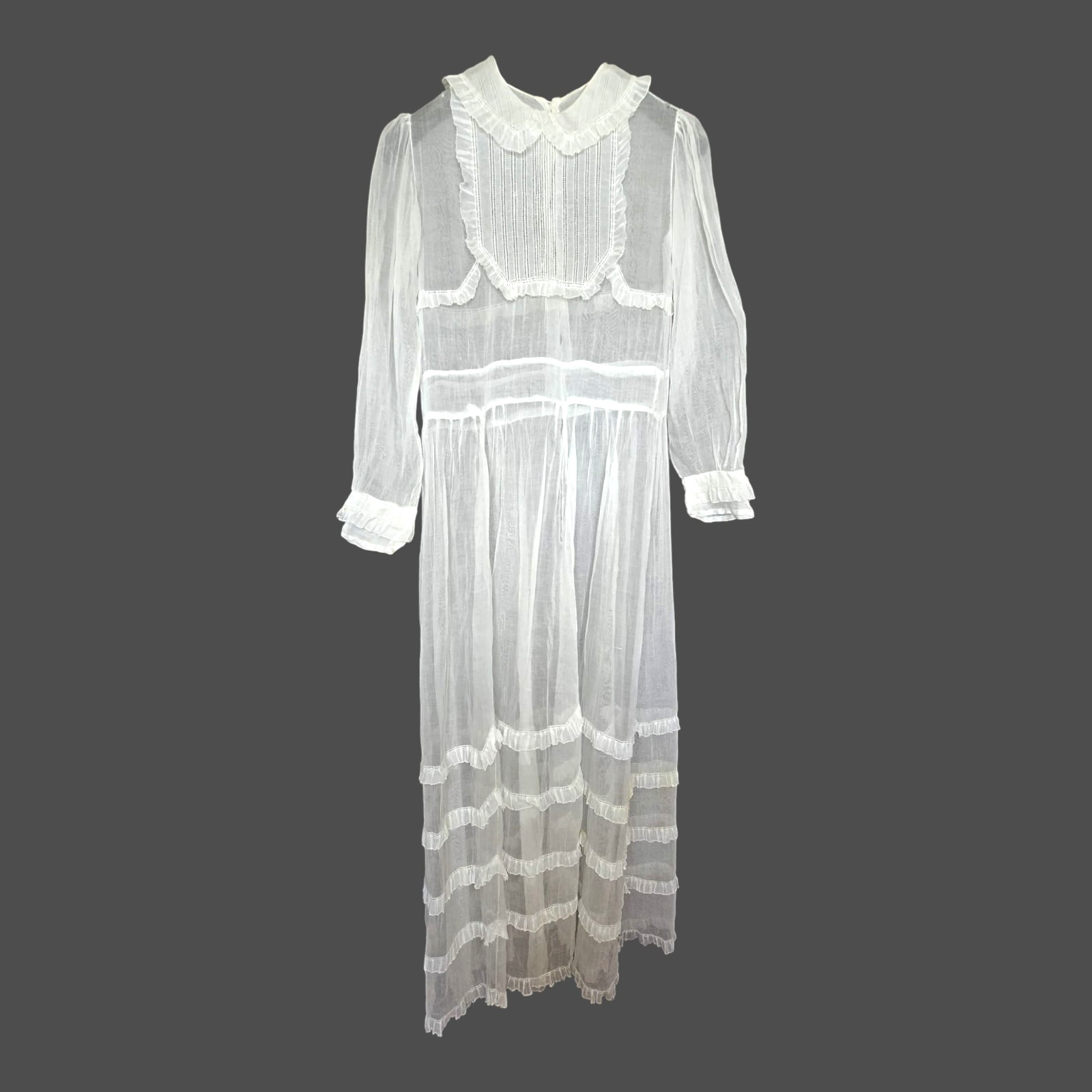 Antique French First Communion Dress Silk Organza Needle Lace Ruffle 1890s
