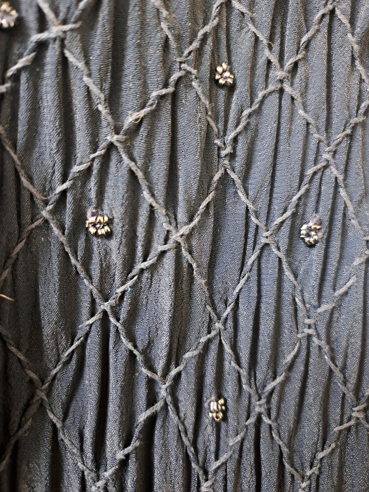 80s/90s Navy Nina Picallino Lattice Beaded Bodice Dress Classic/QuietLuxury M*