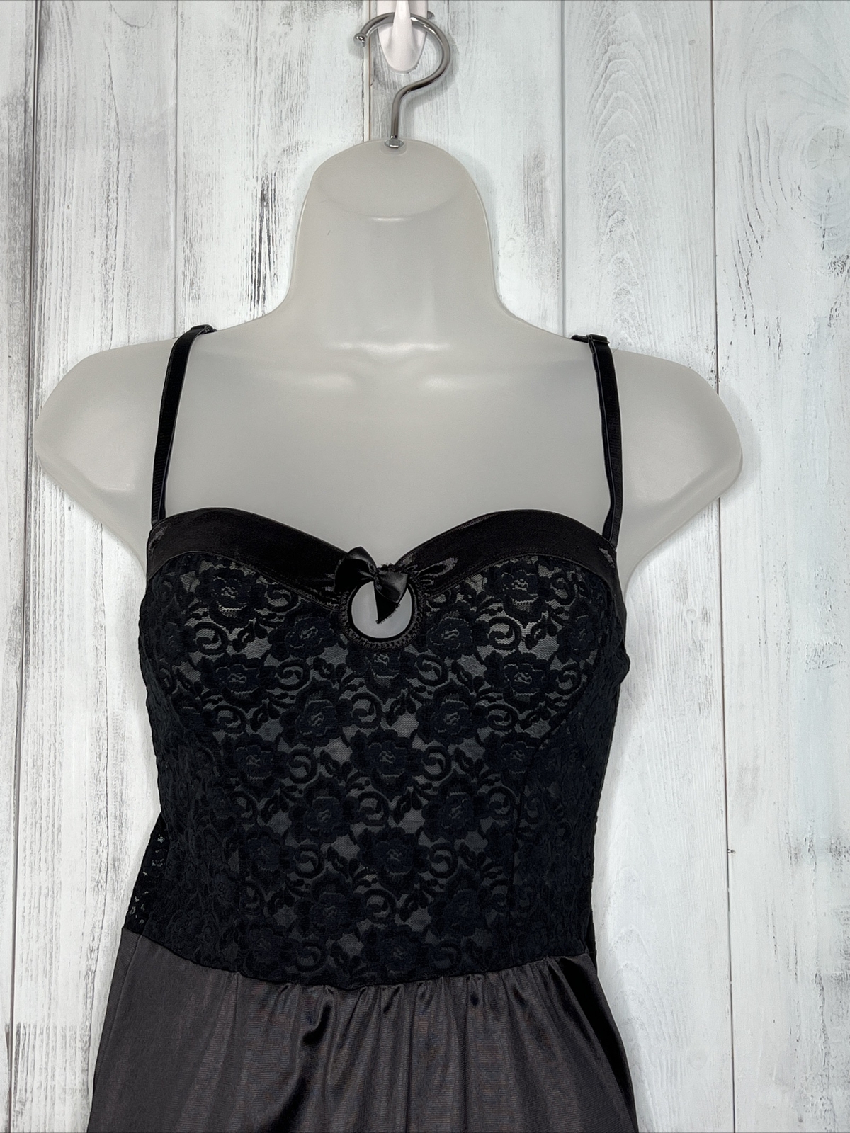VINTAGE SEARS BLACK STRETCH LACE TRIM NIGHTGOWN NIGHTIE LINGERIE FULL SLIP 34