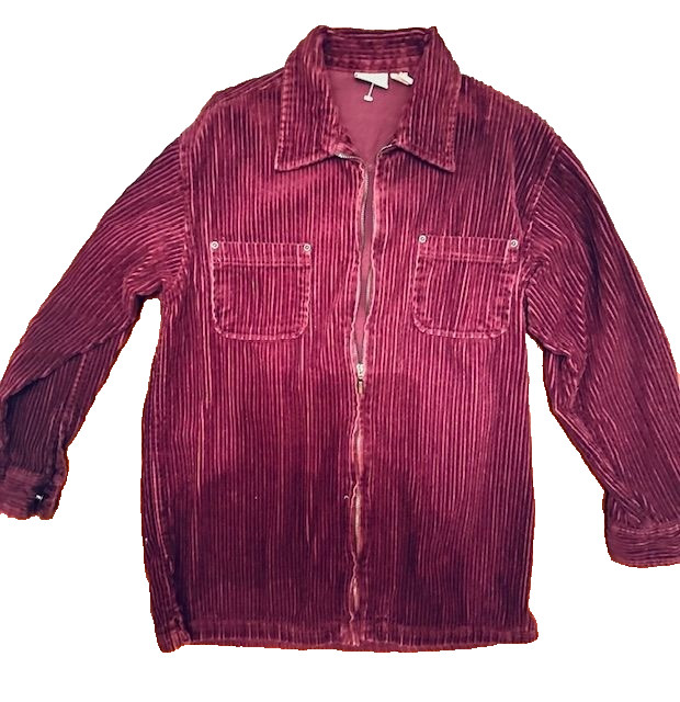 Crossroads VTG Unisex Tactical Corduroy Burgundy Zip-Front Shacket w/Pockets Sm