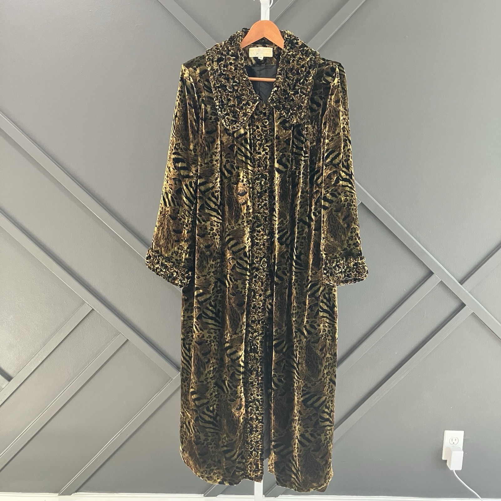 Vintage Rose Animal Print Velvet Burnout Duster Robe Jacket Silk Blend Size M