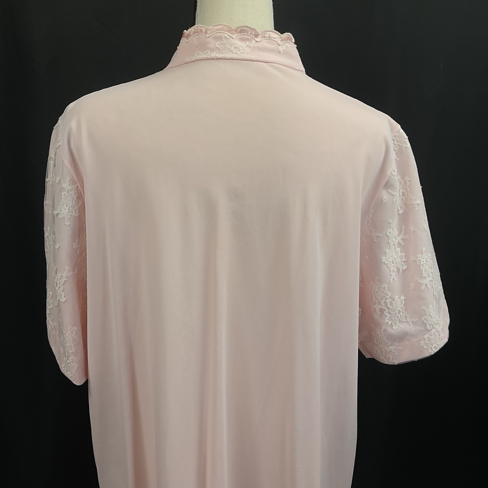 Vintage 1960s San’s Souci Pink Lace Peignoir Robe Nylon Sheer Lace Overlay Sz 14
