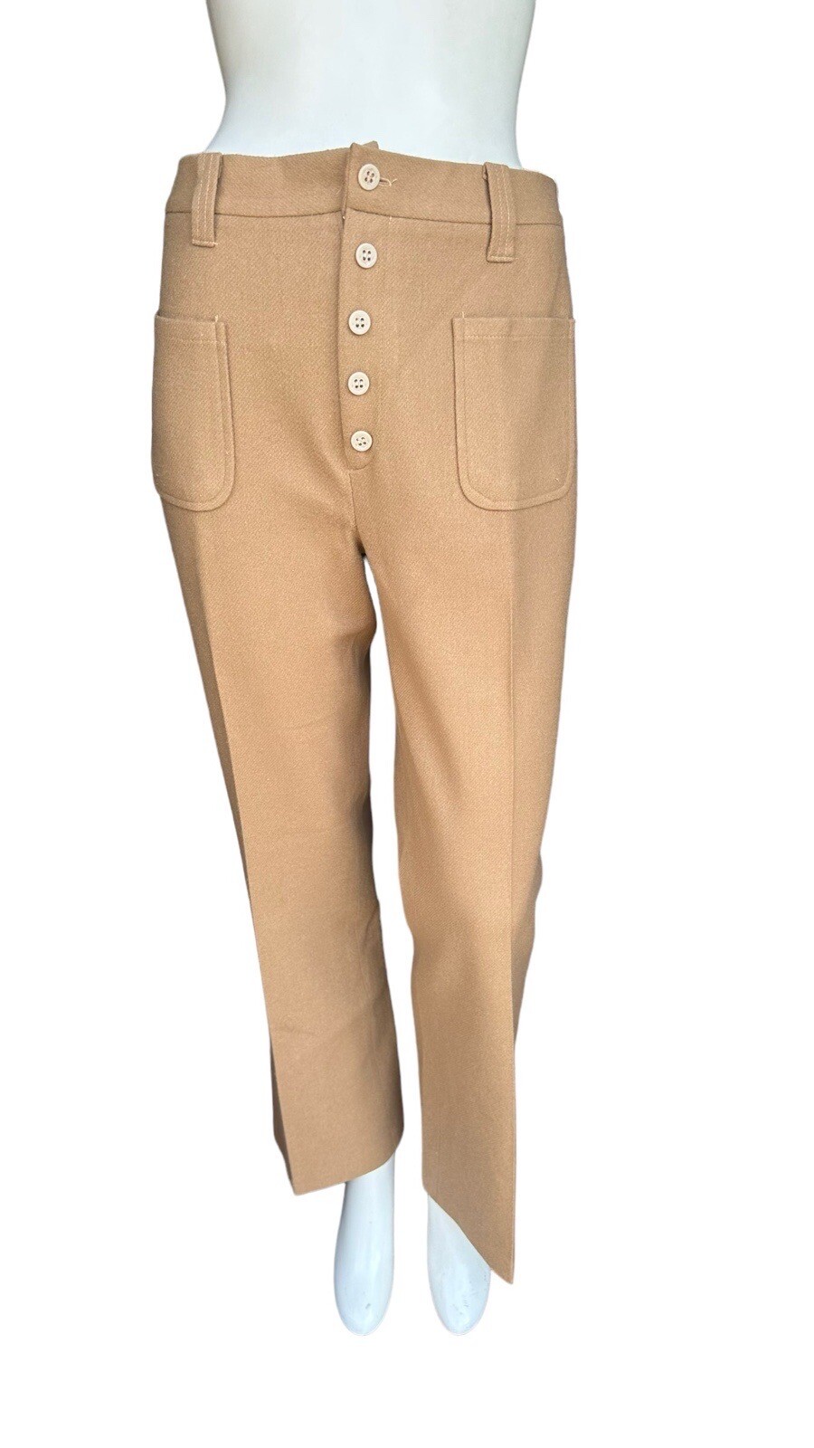 Vintage 60s 70s Ann Robin Bonded Wool Zipper Fly Tan Trousers Size 18 32″ Waist