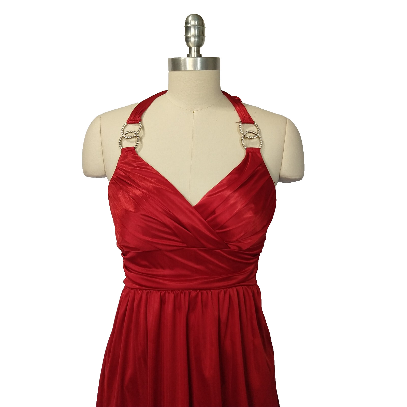 Vintage Y2K Red Satin Mini Dress Size M Trixxi Halter Bubble Hem Hoco Formal