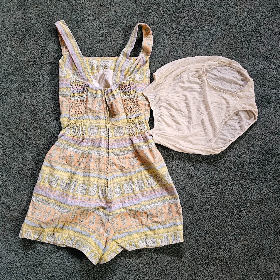 Vtg 50s Pinup Romper Playsuit Pastel Stripe Bombshell Swimsuit Bathing Suit S