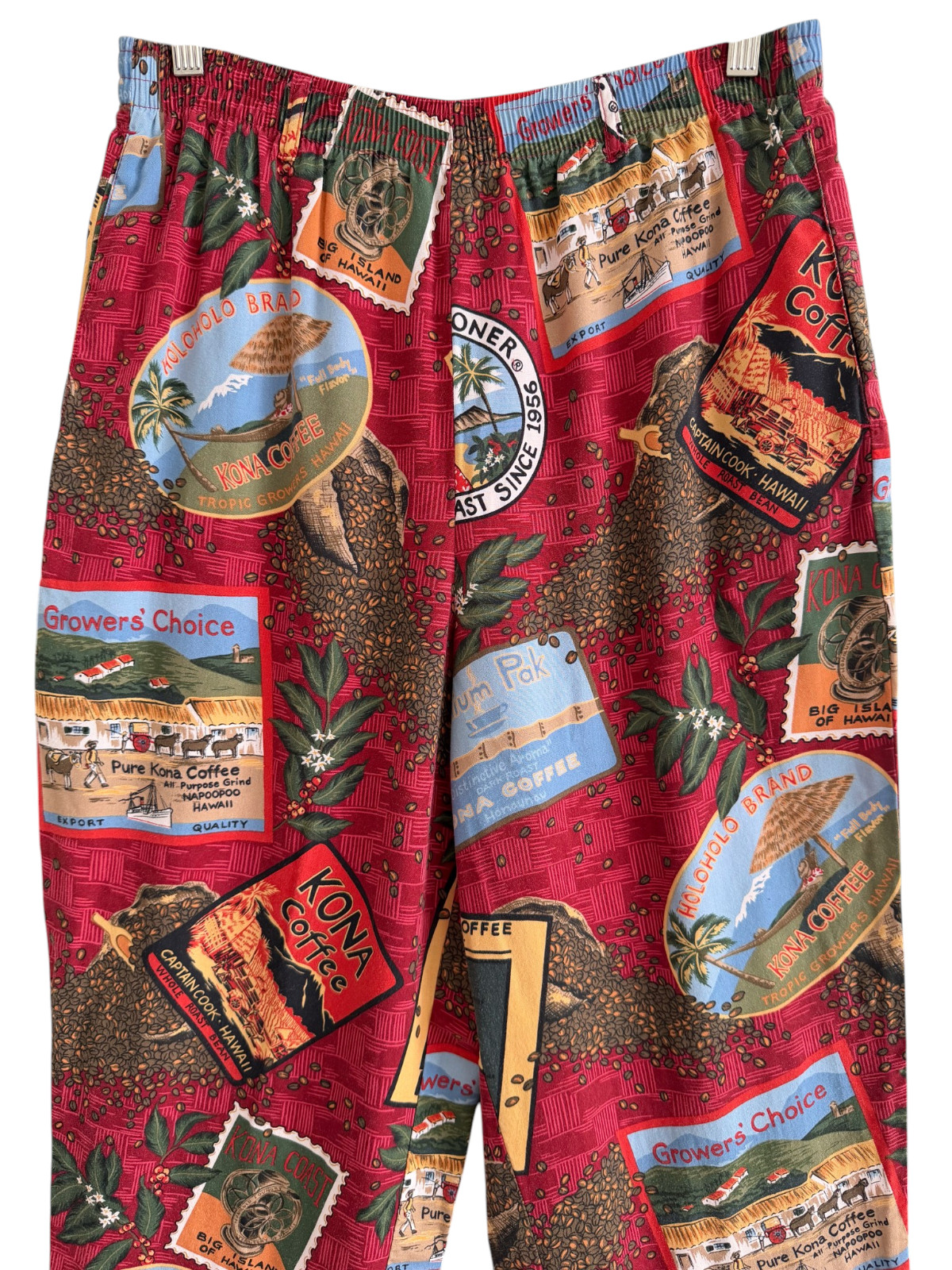 Reyn Spooner Vintage 90s Pants Kona Coffee Hawaiian Print Elastic Waist M