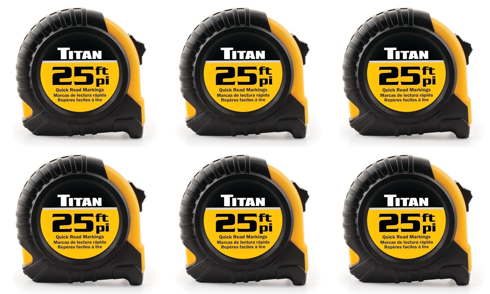 Titan 10925 Tape Measure Easy-Read Standard Markings And Durable Case, 6-Piece